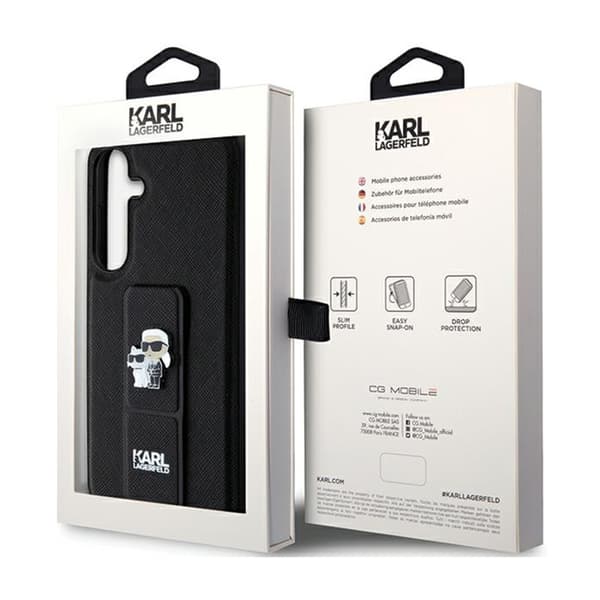 Karl Lagerfeld Gripstand Saffiano Karl & Choupette Pins - Samsung Galaxy S24+ fodral (svart)