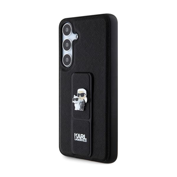 Karl Lagerfeld Gripstand Saffiano Karl & Choupette Pins - Samsung Galaxy S24+ fodral (svart)