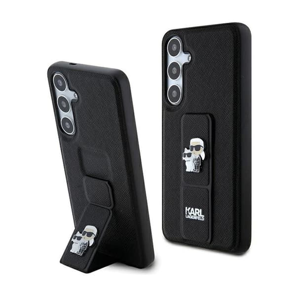 Karl Lagerfeld Gripstand Saffiano Karl & Choupette Pins - Samsung Galaxy S24+ fodral (svart)