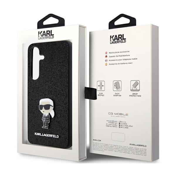 Karl Lagerfeld kiinteä Glitter Ikonik Logo Metal Pin - Samsung Galaxy S24+ -kotelo (musta)