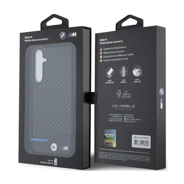 BMW Leather Carbon Blue Line - Samsung Galaxy S23 FE Fodral (svart)