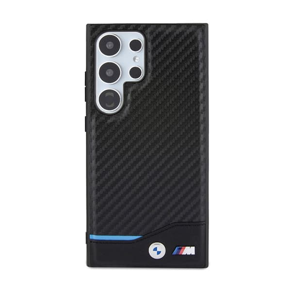 BMW Læder Carbon Blue Line - Samsung Galaxy S24 Ultra Cover (sort)