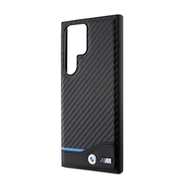 BMW Læder Carbon Blue Line - Samsung Galaxy S24 Ultra Cover (sort)