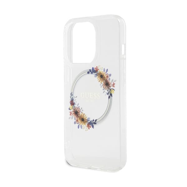 Guess IML Flowers Wreath MagSafe - iPhone 15 Pro -kotelo (läpinäkyvä)