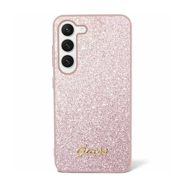 Guess Glitter Flakes Metal Logo Cover - Samsung Galaxy S24 Cover (Pink)