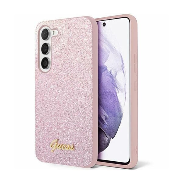 Guess Glitter Flakes Metal Logo Cover - Samsung Galaxy S24 Cover (Pink)