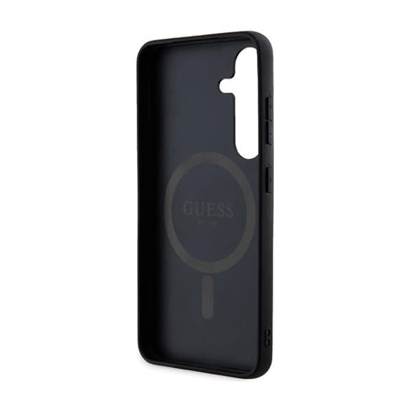 Guess 4G Collection Lädermetalllogotyp MagSafe - Samsung Galaxy S24-fodral (svart)