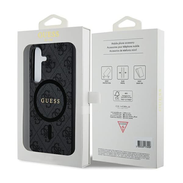 Guess 4G Collection Lädermetalllogotyp MagSafe - Samsung Galaxy S24-fodral (svart)
