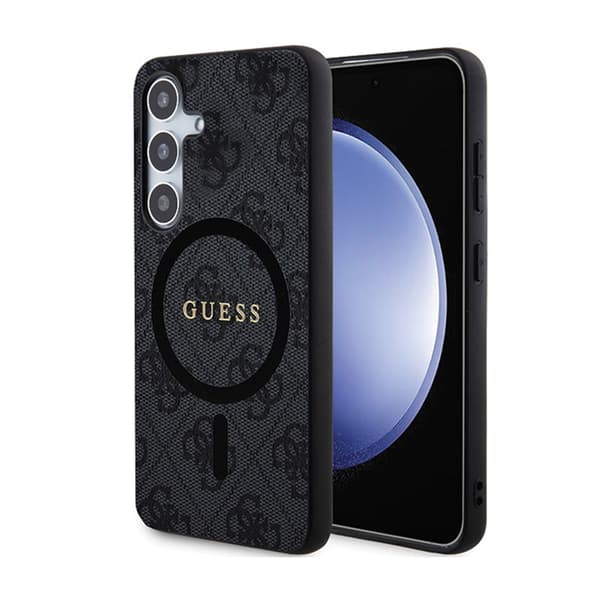 Guess 4G Collection Lädermetalllogotyp MagSafe - Samsung Galaxy S24-fodral (svart)