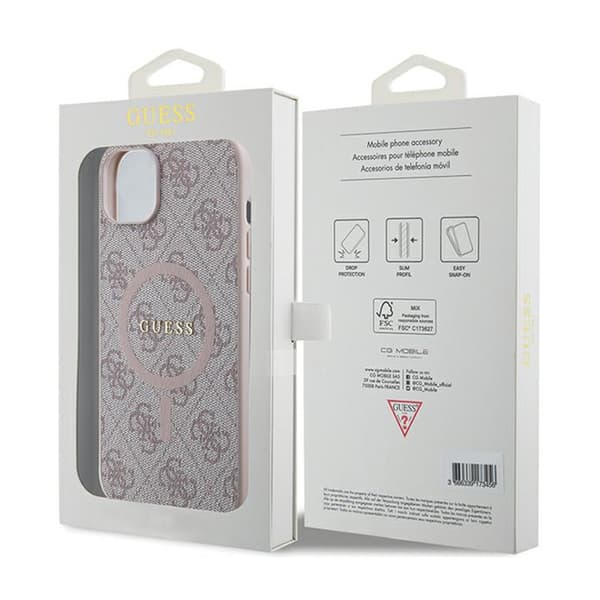 Guess 4G Collection Leather Metal Logo MagSafe - iPhone 15 Plus / 14 Plus Fodral (Rosa)