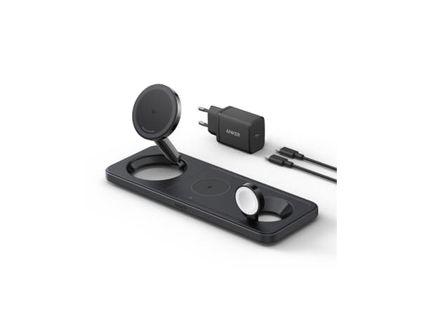 Anker MagGo - Trådløs ladepute - 3-i-1 + AC-strømadapter - 25 watt - Apple Fast Charge, IQ - svart