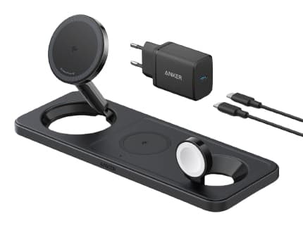 Anker MagGo - Trådløs ladepute - 3-i-1 + AC-strømadapter - 25 watt - Apple Fast Charge, IQ - svart