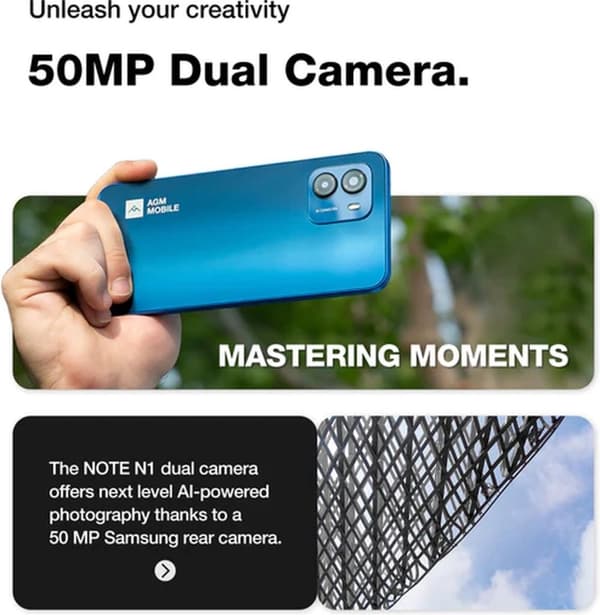 AGM-mobiler - NOTE N1 4G Smartphone 128GB - Android 13 - 50MP - Mörkgrå