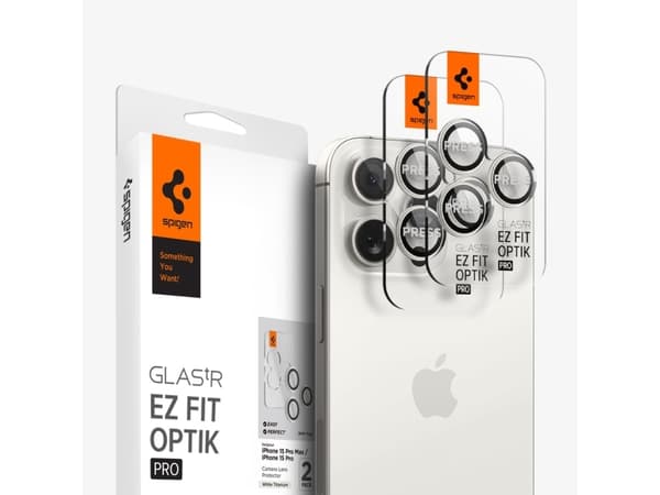 Spigen Optik Pro EZ Fit, Apple, iPhone 15 Pro Max, Transparent, Vit, 2 styck