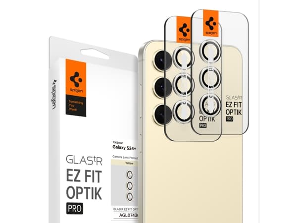 Spigen GLAS.tR EZ Fit Optik Pro, Samsung, Galaxy S24 Plus (2024), Fallsäker, Reptålig, Transparent, Gul, 2 styck