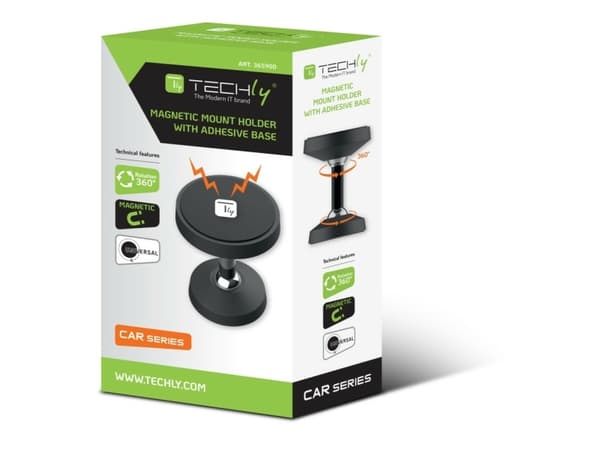 TECHly - Magnethållare för mobiltelefon, surfplatta - with adhesive base - svart
