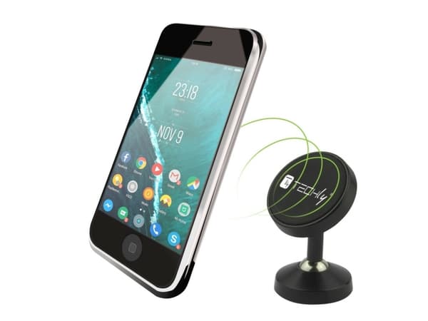 TECHly - Magnethållare för mobiltelefon, surfplatta - with adhesive base - svart
