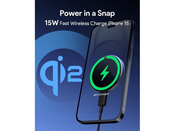 AUKEY MagFusion Aura Magnetic 15W, Innendørs, USB, Trådløs lading, Sølv