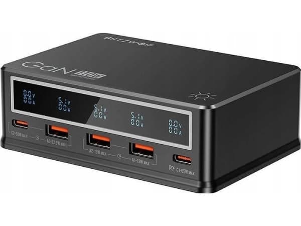Blitzwolf BW-i9 110W PD nettlader 3xUSB-A, 2xUSB-C (svart)