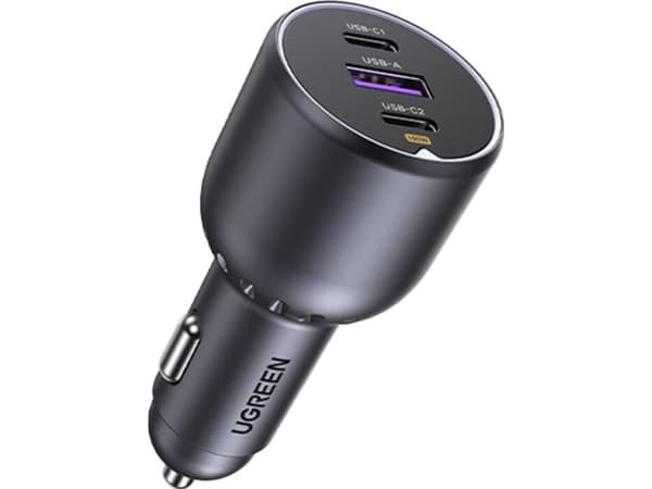 Ugreen 130W 3-Port Fast Car Char gray, Automatisk, Cigarr tändare, Grå