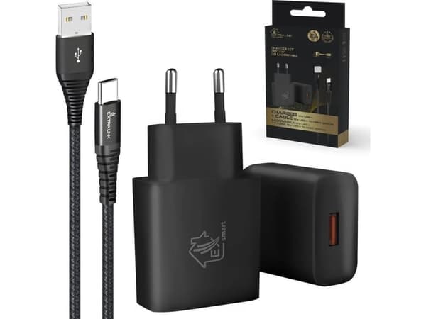Extralink Smart Life | USB type A til type C sett, 200 cm, svart + 12 W lader | Svart