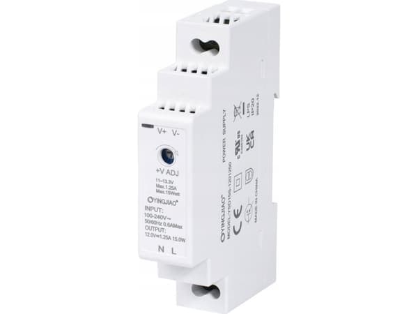 YingJiao DIN-kiskon IMPULSSIVIRTALÄHDE YSD15S-1201250 12V/15W/1.25A