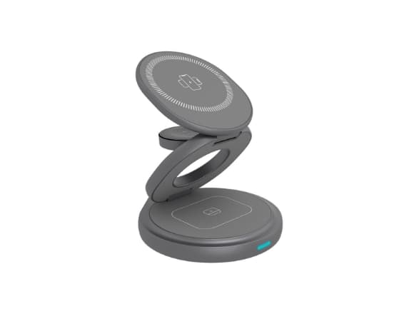 ICY BOX IB-SH101-CH - Trådløst ladestativ - 3-in-1 + AC-strømadapter - 15 watt - 3 A - PD, QC - antrasitt, grå