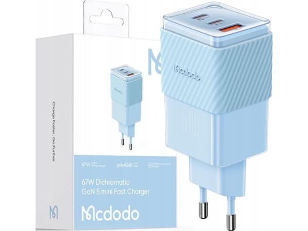 GaN 67W nettverkslader Mcdodo CH-1503 2x USB-C, USB-A (blå)