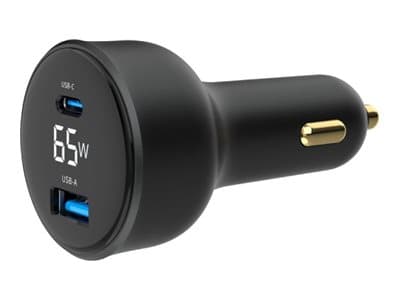 Gembird - Autovirtasovitin - LCD-näyttö - 65 Watt - 7 A - PD, QC 3.0 - 2 lähtöliitäntää (USB, 24-nastainen USB-C) - musta musta