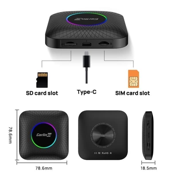 CarlinKit TBOX Ambient AI Box Android 13 Carplay & Android Auto 4GB+64GB