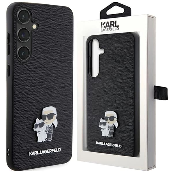 Karl Lagerfeld Saffiano Karl&Choupette Metal Pin Deksel til Samsung Galaxy S24+ - Svart