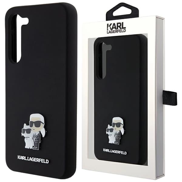 Karl Lagerfeld Silikon Karl&Choupette Metal Pin Deksel til Samsung Galaxy S23 - Svart