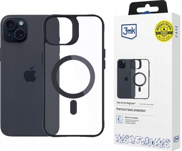 3mk Satin Armor MagCase med MagSafe Apple iPhone 15 - telefondeksel gjennomsiktig med telefondeksel svart Ramme