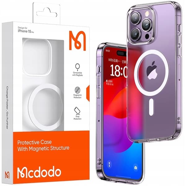 MCDODO MAGNETIC CLEAR FODRAL FÖRSTÄRKAT FOR MAGSAFE IPHONE 15 PRO LILLA