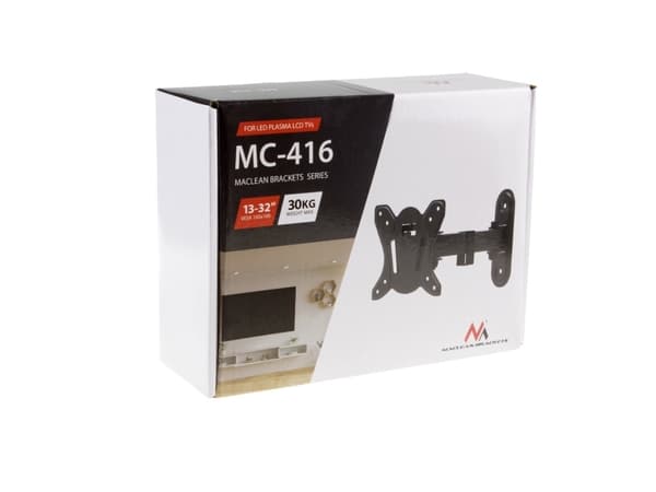 Maclean MC-416 TV Monitor Wall Mount 13"-32" 30kg Tilt Rotate max. VESA 100x100 Sort pulverlakering LED OLED LCD Universalbeslag Holder