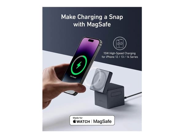 Anker 3-in-1 Cube - Langaton latausteline - MagSafe + verkkovirtasovittimella - 15 wattia - MFI-sertifioitu - musta