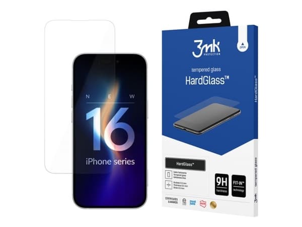 3MK HardGlass, Apple, iPhone 16 Plus, Slagbestandig, Ridseresistent, läpinäkyvä, 1 stk, 1 stk