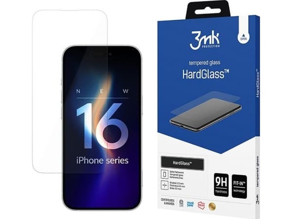 3MK HardGlass, Apple, iPhone 16, Slagbestandig, Ridseresistent, läpinäkyvä, 1 stk, 1 stk
