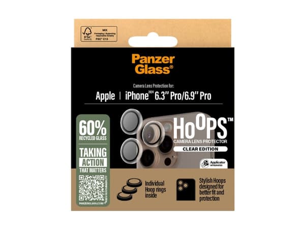 PanzerGlass ® Hoops® Transparent Camera Lens Protector iPhone 16 Pro | 16 Pro Max, Apple, Apple - iPhone 16 Pro, Apple - iPhone 16 Pro Max, Dry appli