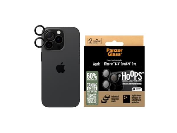 PanzerGlass ® Hoops® Black Camera Lens Protector iPhone 16 Pro | 16 Pro Max, Apple, Apple - iPhone 16 Pro, Apple - iPhone 16 Pro Max, Dry application