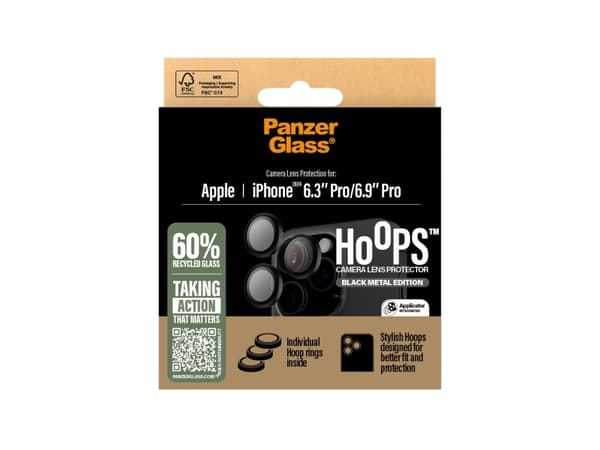 PanzerGlass ® Hoops® Black Camera Lens Protector iPhone 16 Pro | 16 Pro Max, Apple, Apple - iPhone 16 Pro, Apple - iPhone 16 Pro Max, Dry application