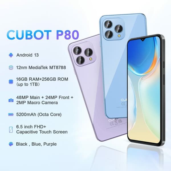 Älypuhelimet Cubot P80 8 GB RAM 6,6" Musta 256 GB