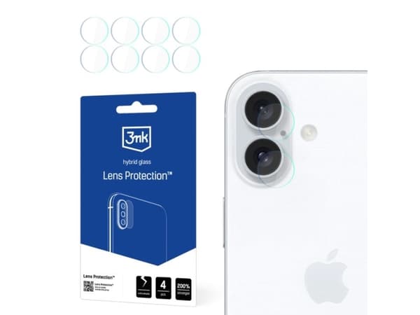 3MK Lens Protection, Apple, iPhone 16, Slagtålig, Reptålig, Transparent, 4 styck