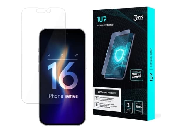 3MK 1UP, Apple, iPhone 16 Plus, Dammresistent, Slagtålig, Transparent, 3 styck