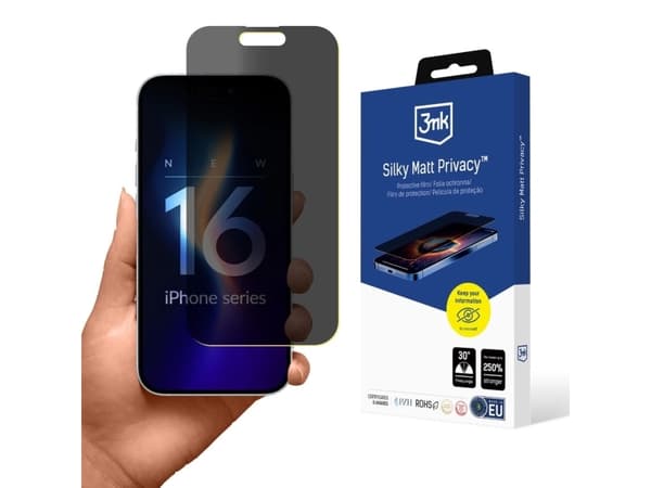3MK Silky Matt Privacy, Apple, iPhone 16 Pro, Slagtålig, Reptålig, 1 styck