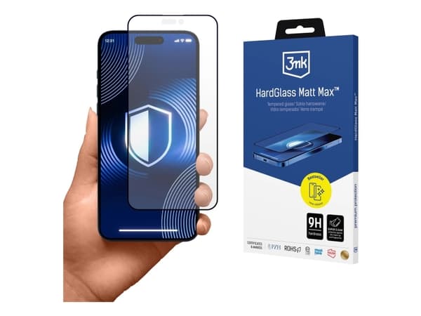 3MK HardGlass Matt Max, Apple, iPhone 16, Drop resistant, Impact resistant, Reflective, Black, Transparent, 1 pc(s)