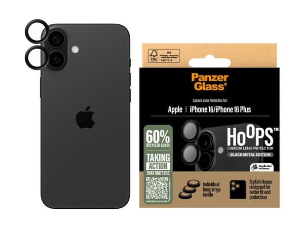 PanzerGlass Hoops - Linsskydd för mobiltelefon - svart - för Apple iPhone 16, 16 Plus
