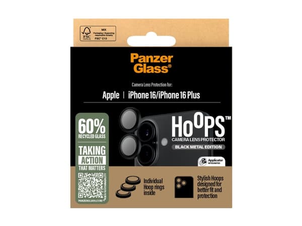PanzerGlass Hoops - Linsskydd för mobiltelefon - svart - för Apple iPhone 16, 16 Plus