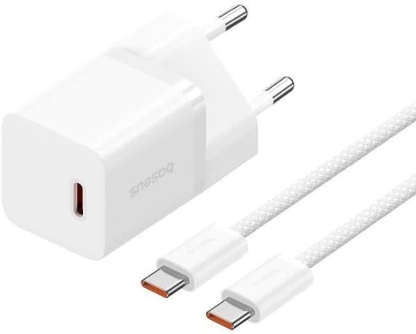 Wall Charger Baseus GaN5S, 30W, 3A, 1 x USB-C, with USB-C Cable, White P10110902213-00