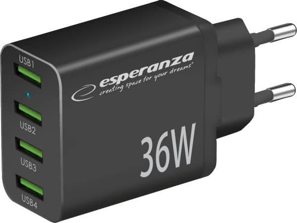Esperanza EZC107K lader Esperanza vegglader 36w 4x usb-a qc 3.0 18w